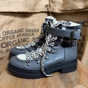 Circus Sam Edelman Gretchen Women's 7.5 Gray Hiker Boots Shearling Lined Lace